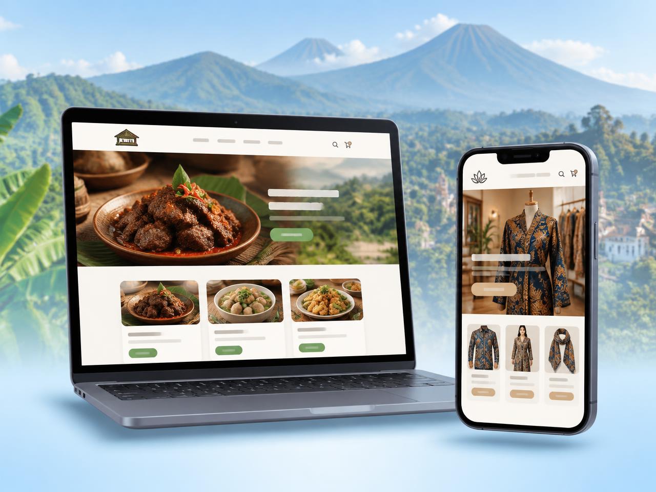 Contoh website UMKM Kabupaten Malang di laptop dan ponsel